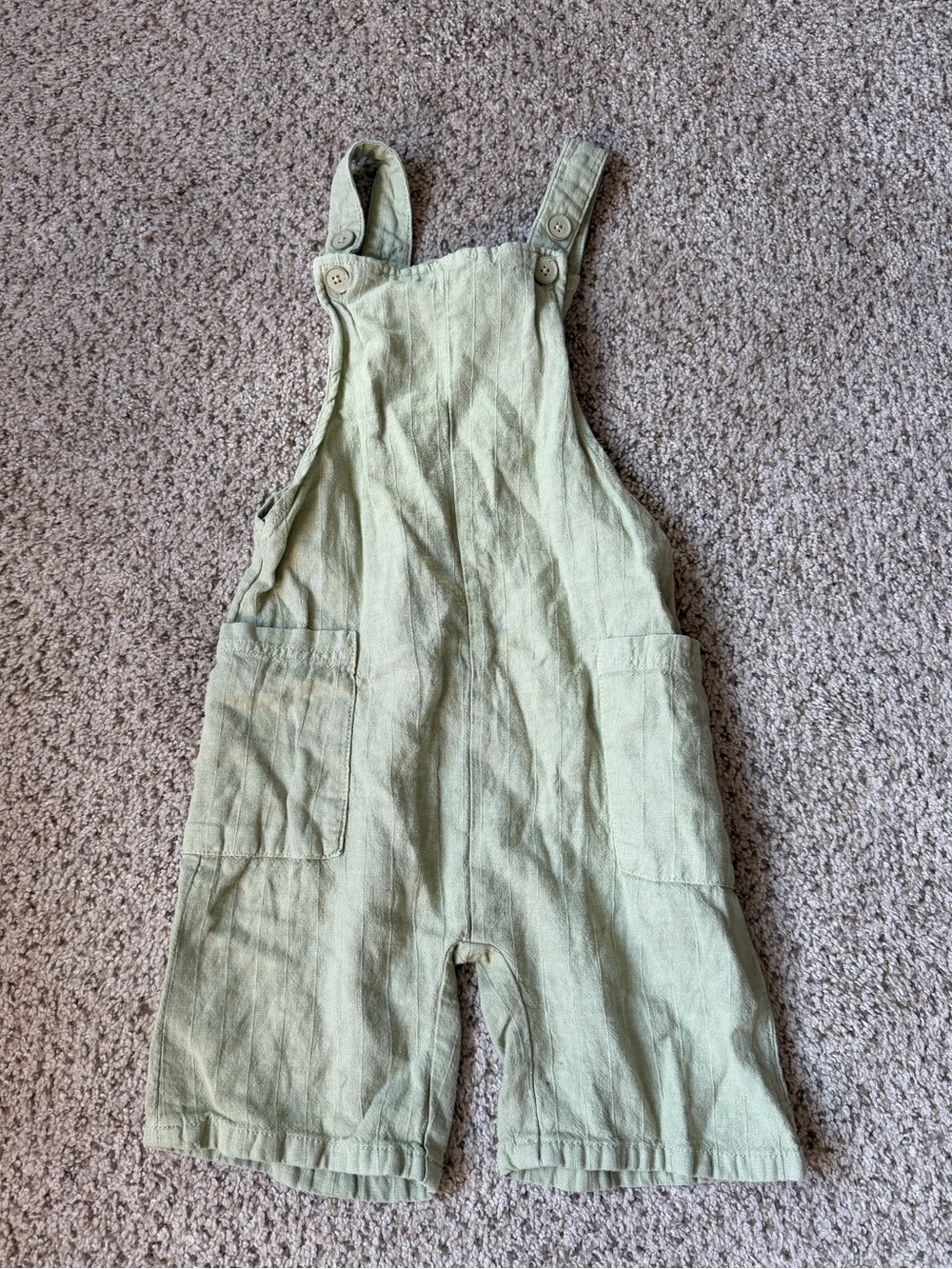 Zara Boys Overalls Shorts Green Linen 3-4 Years
